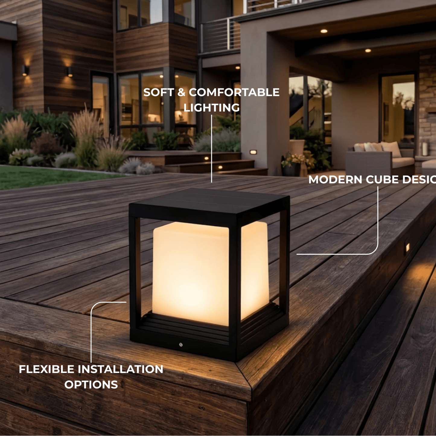 Arcato Modern Square Outdoor Pillar Light - Black Metal for Garden