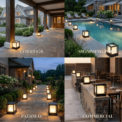 Arcato Modern Square Outdoor Pillar Light - Black Metal for Garden