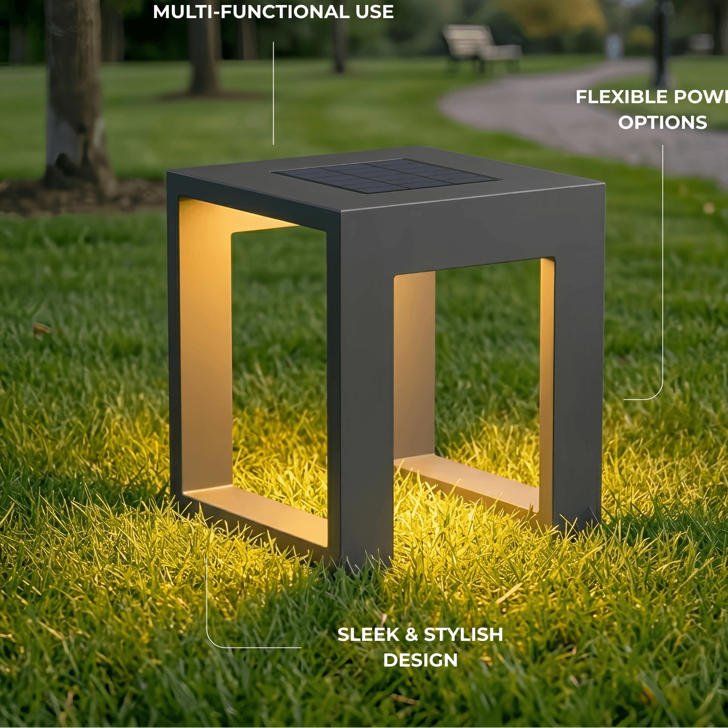 Modern Square Solar Floor Lamp - Weatherproof Black Metal for Terrace & Outdoor
