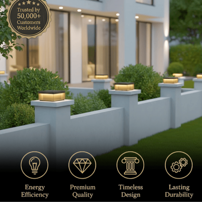 Arcato Modern Square Solar Outdoor Pillar Light - Black Metal for Garden