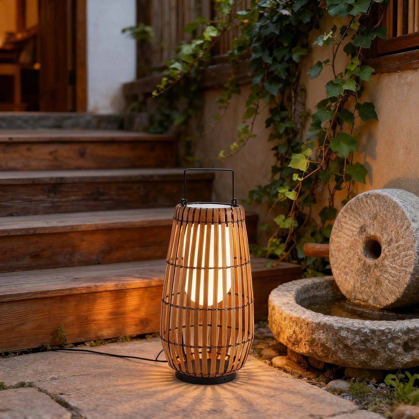 Bamburo Modern Wooden Path Lamp - Brown/Gray Solar Light for Outdoor Garden