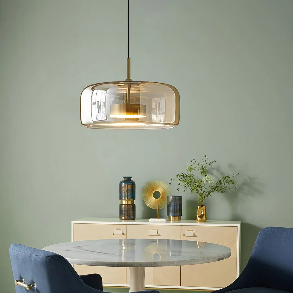 Modern Artisan Glass Pendant - Elegant Hand-Blown Globe Hanging Light for Dining Room