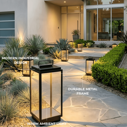 Irondale Industrial Outdoor Floor Lamp - Black Metal & Glass Rectangular Design for Garden