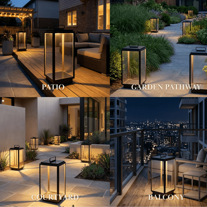 Irondale Industrial Outdoor Floor Lamp - Black Metal & Glass Rectangular Design for Garden