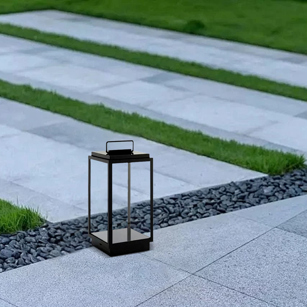 Irondale Industrial Outdoor Floor Lamp - Black Metal & Glass Rectangular Design for Garden