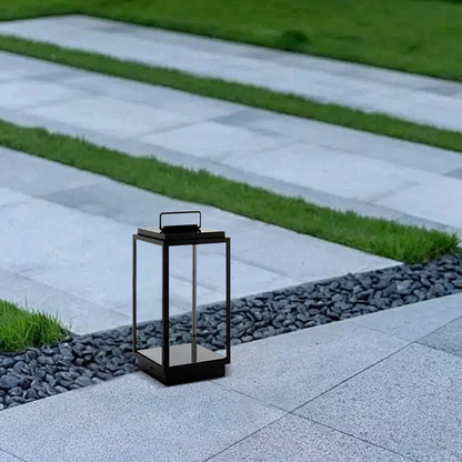 Irondale Industrial Outdoor Floor Lamp - Black Metal & Glass Rectangular Design for Garden