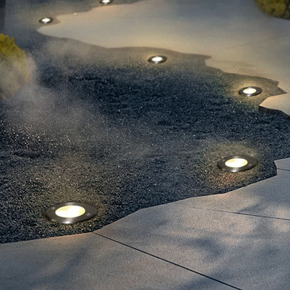 Irondale Minimalist Outdoor Ground Lights - Black Metal & Glass Round Design for Garden
