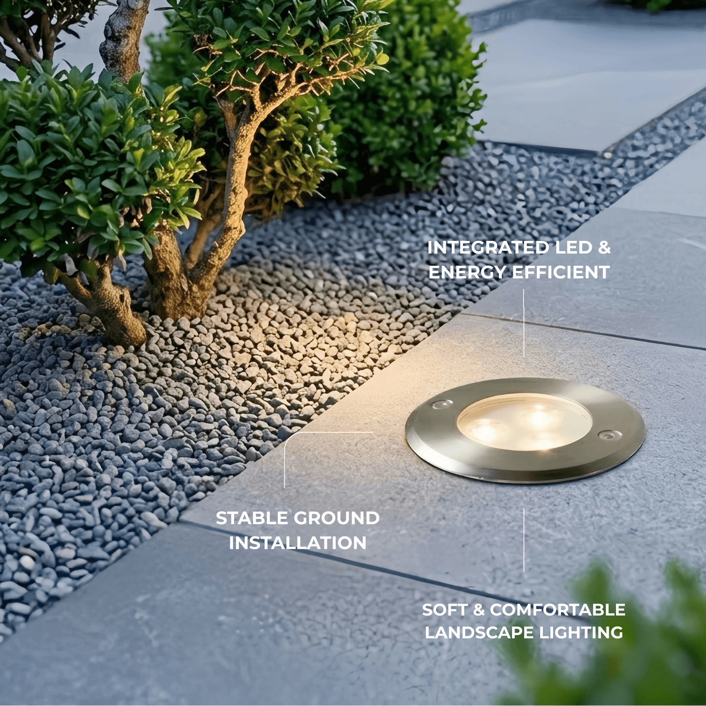 Irondale Minimalist Outdoor Ground Lights - Black Metal & Glass Round Design for Garden