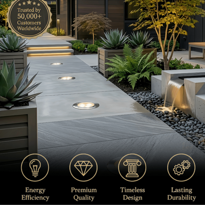 Irondale Minimalist Outdoor Ground Lights - Black Metal & Glass Round Design for Garden