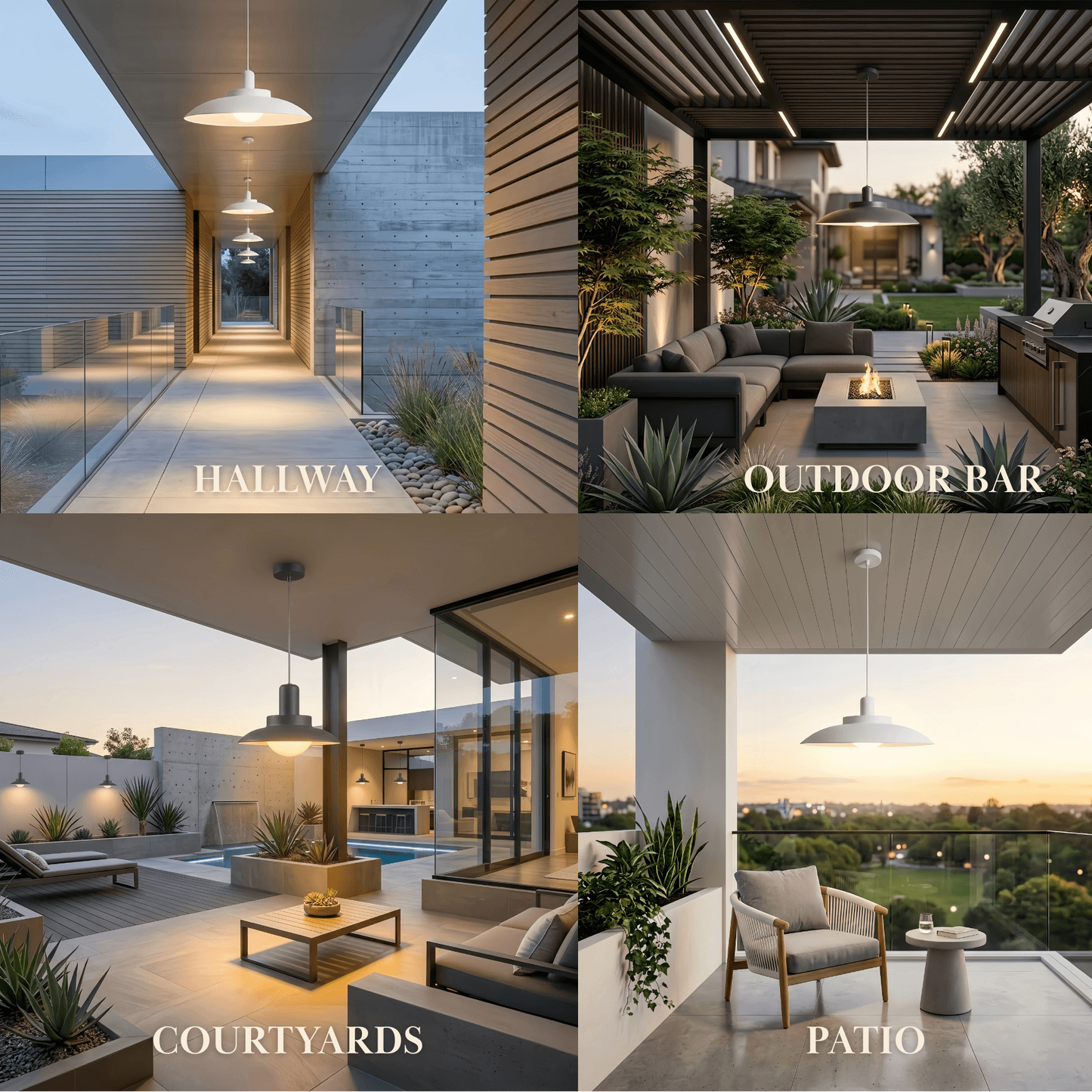 Irondale Modern Outdoor Pendant Light - Grey/White Metal Hooded Design for Courtyard