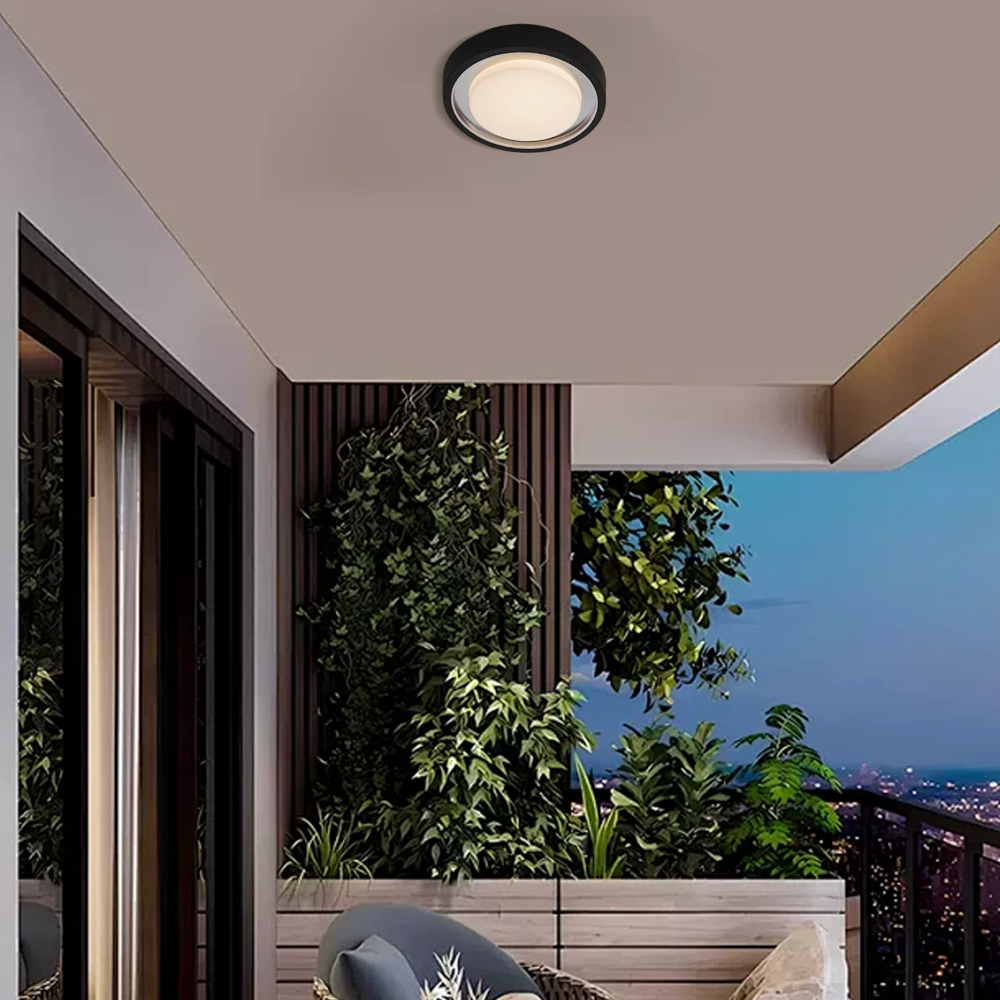 Embrace Modern Outdoor Wall Lamp - Black Metal & Acrylic Round Design for Garden
