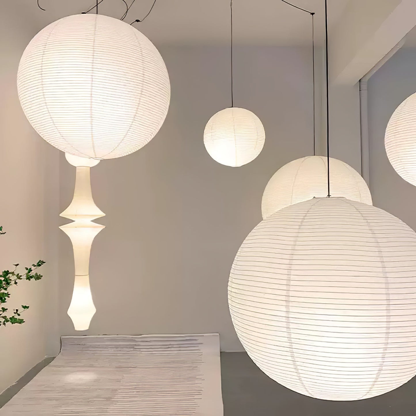 Akari A Round Swag Light (white plug wire)