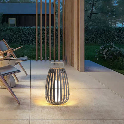 Bamburo Modern Wooden Path Lamp - Brown/Gray Solar Light for Outdoor Garden