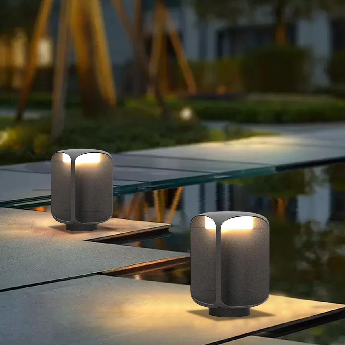 Nuvlight Modern Cylindrical Outdoor Floor Lamp – Black or Grey Metal & Glass Fixture