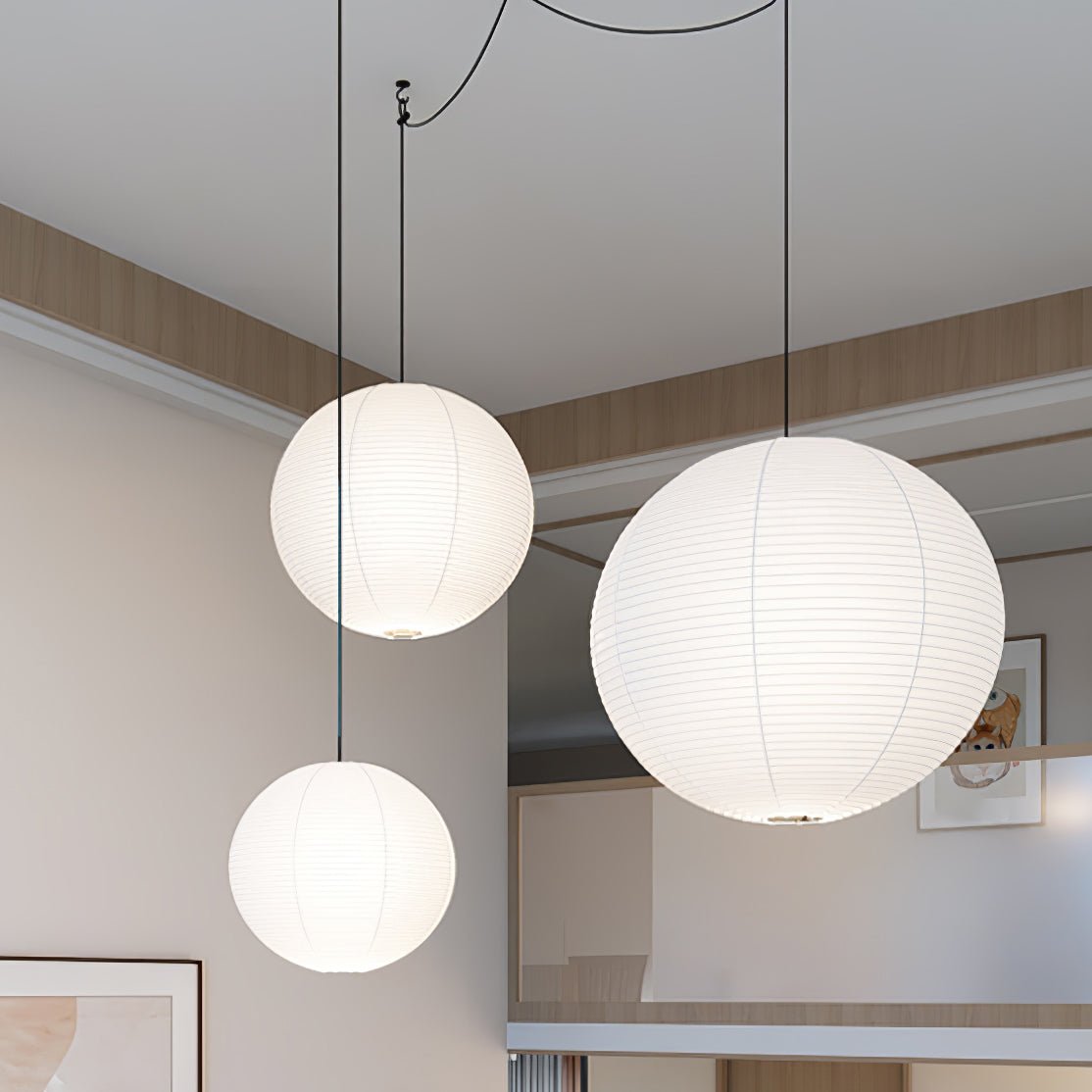 Akari A Round Swag Light (white plug wire)