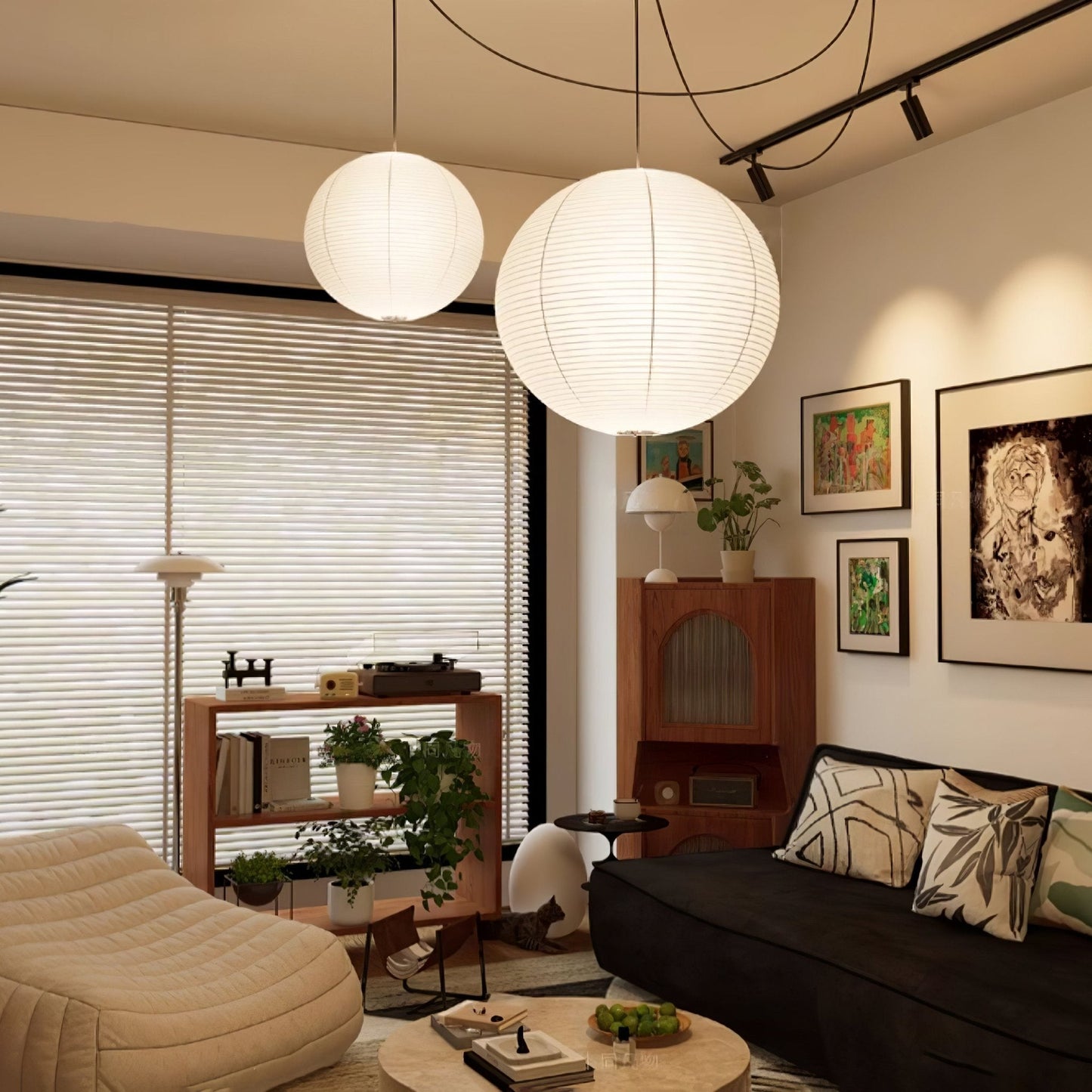 Akari A Round Swag Light (white plug wire)