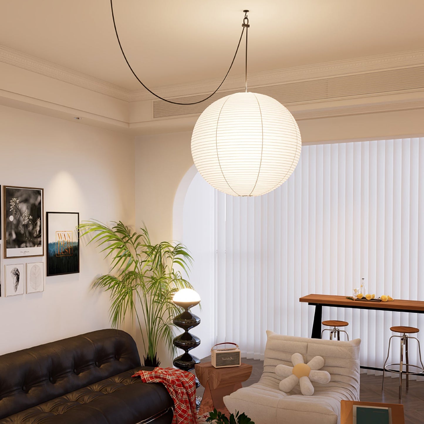 Akari A Round Swag Light (white plug wire)