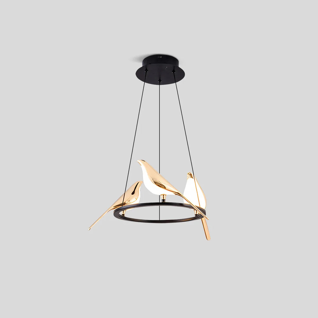 Modern Gold Bird Chandelier - Artistic Flying Swallows LED Pendant for High Ceiling & Living Room