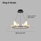 Modern Gold Bird Chandelier - Artistic Flying Swallows LED Pendant for High Ceiling & Living Room
