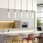 Eclat Cylindra Modern Pendant Light - Slim Gold Cylinder Hanging Lamp for Kitchen Bar & Island