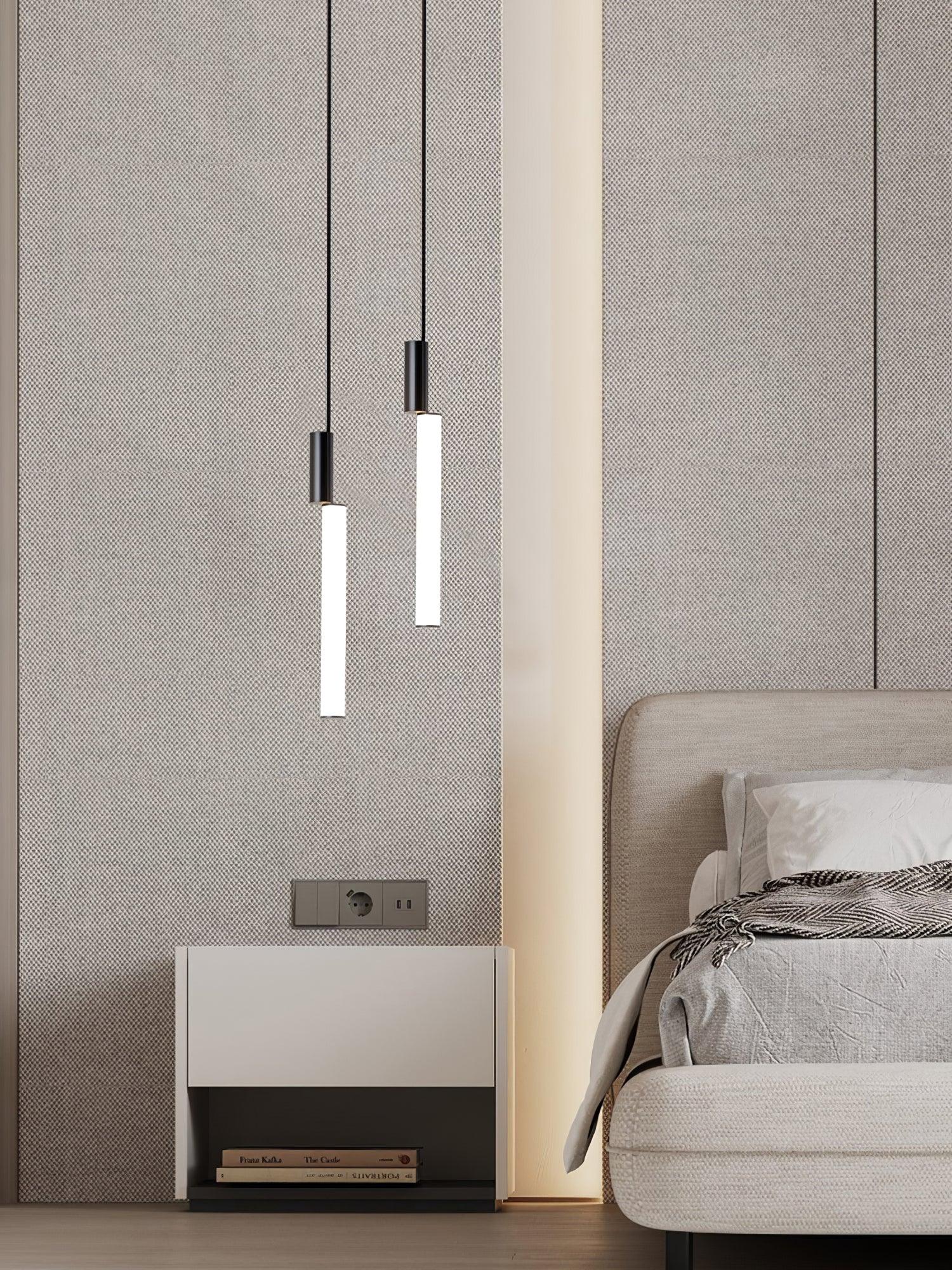 Eclat Cylindra Modern Pendant Light - Slim Gold Cylinder Hanging Lamp for Kitchen Bar & Island