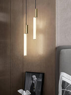 Eclat Cylindra Modern Pendant Light - Slim Gold Cylinder Hanging Lamp for Kitchen Bar & Island