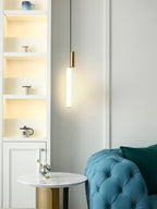 Eclat Cylindra Modern Pendant Light - Slim Gold Cylinder Hanging Lamp for Kitchen Bar & Island