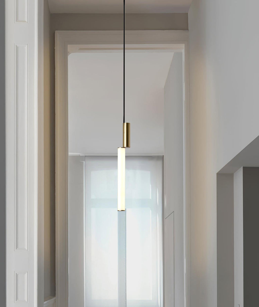 Eclat Cylindra Modern Pendant Light - Slim Gold Cylinder Hanging Lamp for Kitchen Bar & Island
