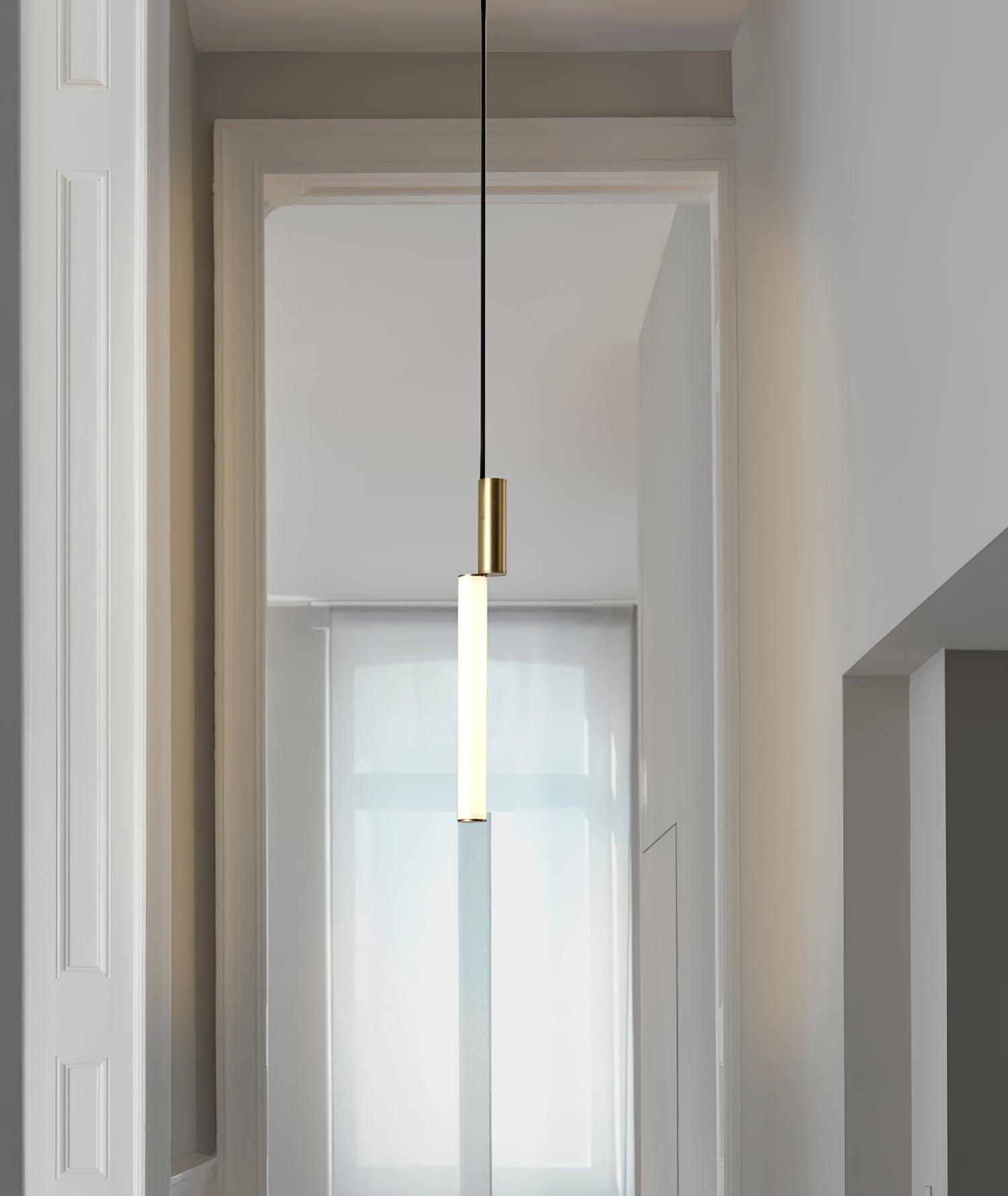 Eclat Cylindra Modern Pendant Light - Slim Gold Cylinder Hanging Lamp for Kitchen Bar & Island