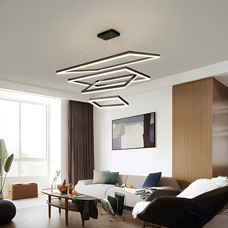 Modern Black Rectangular Chandelier - Tiered Linear Pendant Light for Dining Table & Island