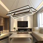 Modern Black Rectangular Chandelier - Tiered Linear Pendant Light for Dining Table & Island