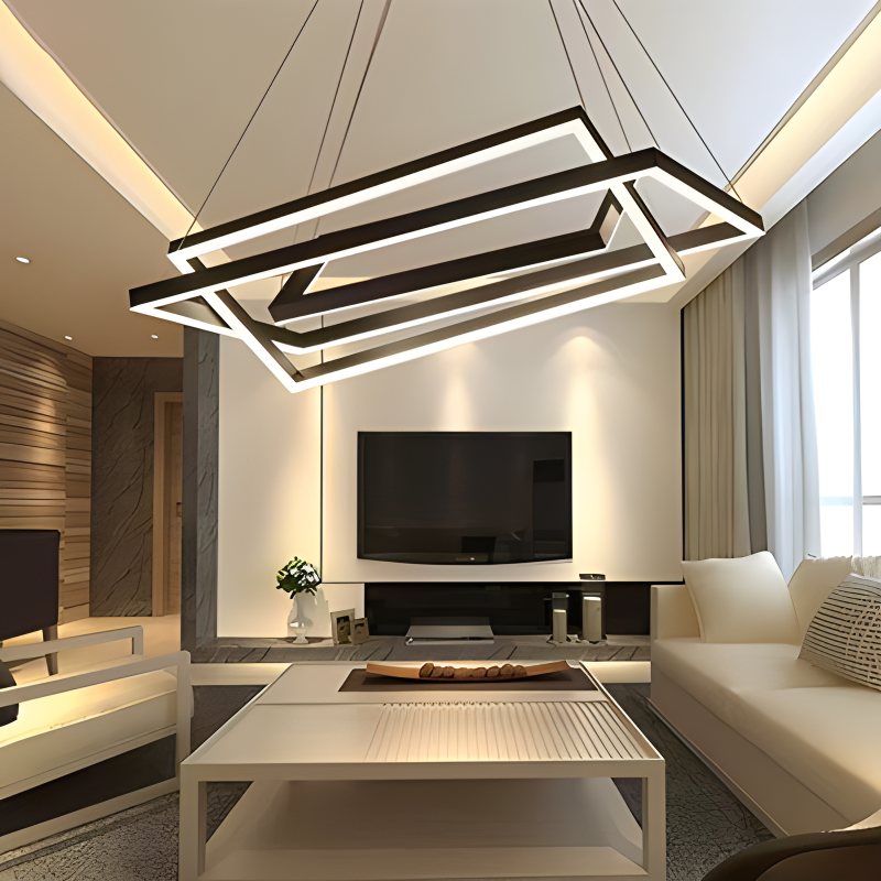 Modern Black Rectangular Chandelier - Tiered Linear Pendant Light for Dining Table & Island