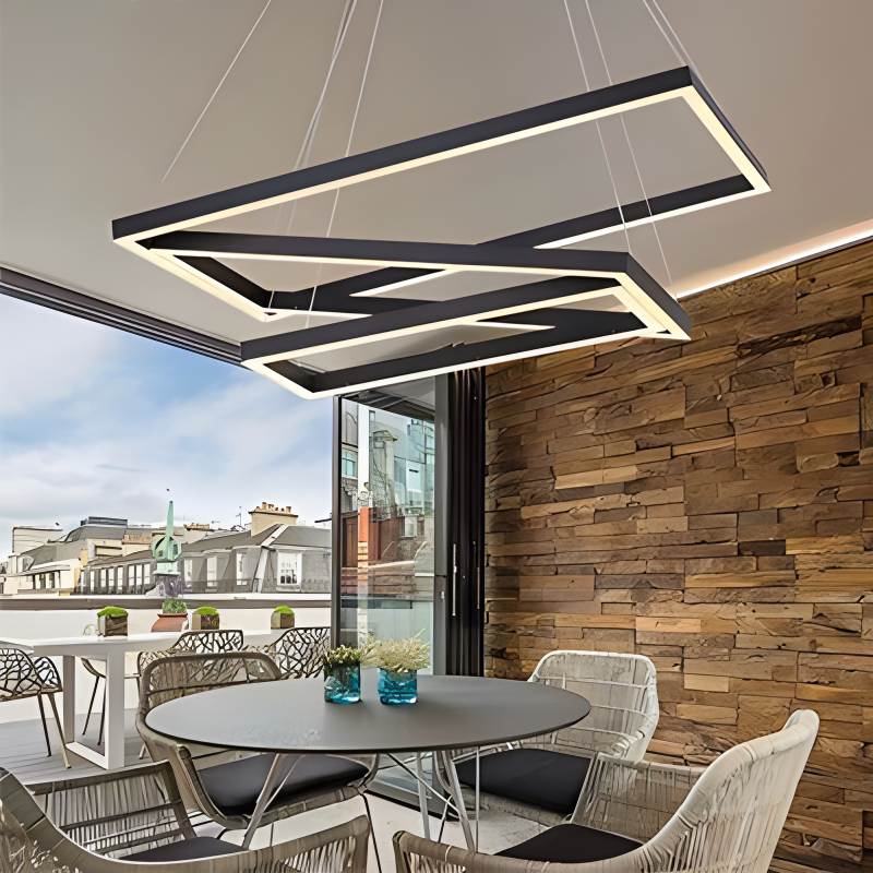 Modern Black Rectangular Chandelier - Tiered Linear Pendant Light for Dining Table & Island