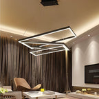 Modern Black Rectangular Chandelier - Tiered Linear Pendant Light for Dining Table & Island