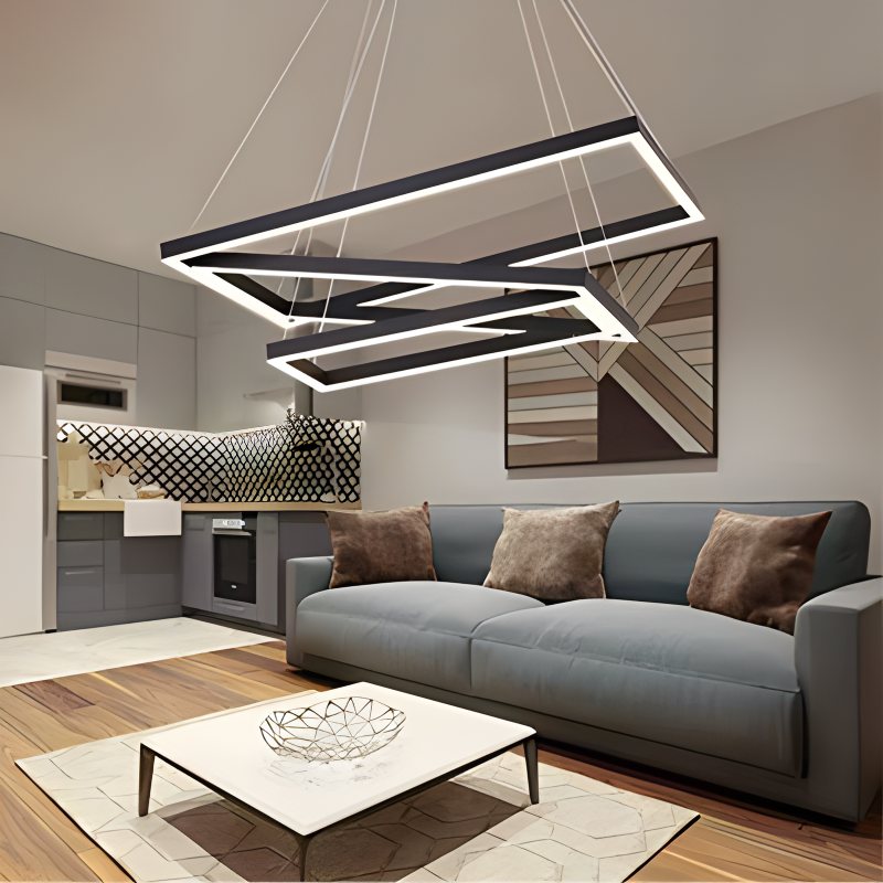 Modern Black Rectangular Chandelier - Tiered Linear Pendant Light for Dining Table & Island