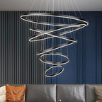 Grand Tiered Circle Chandelier - Modern Luxury Multi-Layer Ring Light for High Ceilings