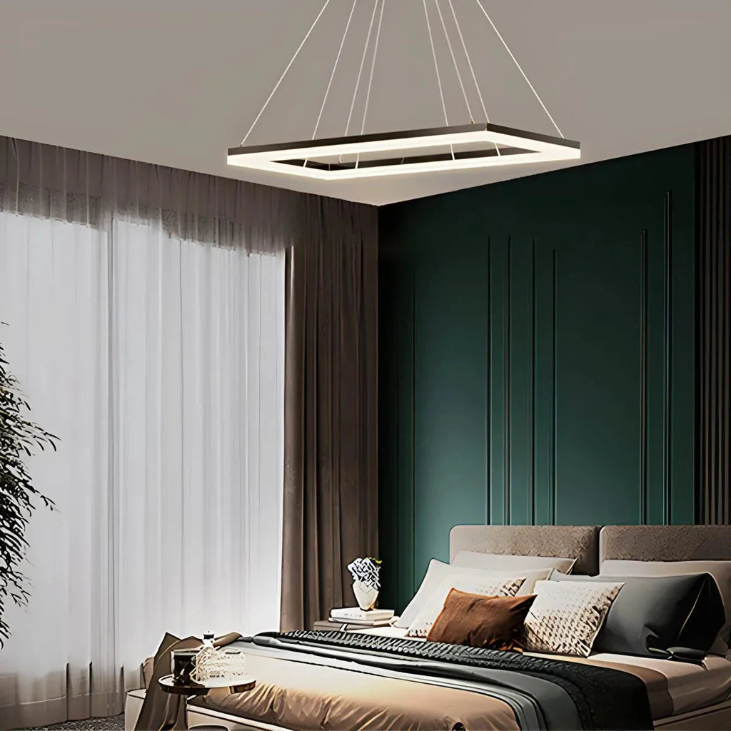 Modern Black Rectangular Chandelier - Tiered Linear Pendant Light for Dining Table & Island