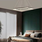 Modern Black Rectangular Chandelier - Tiered Linear Pendant Light for Dining Table & Island