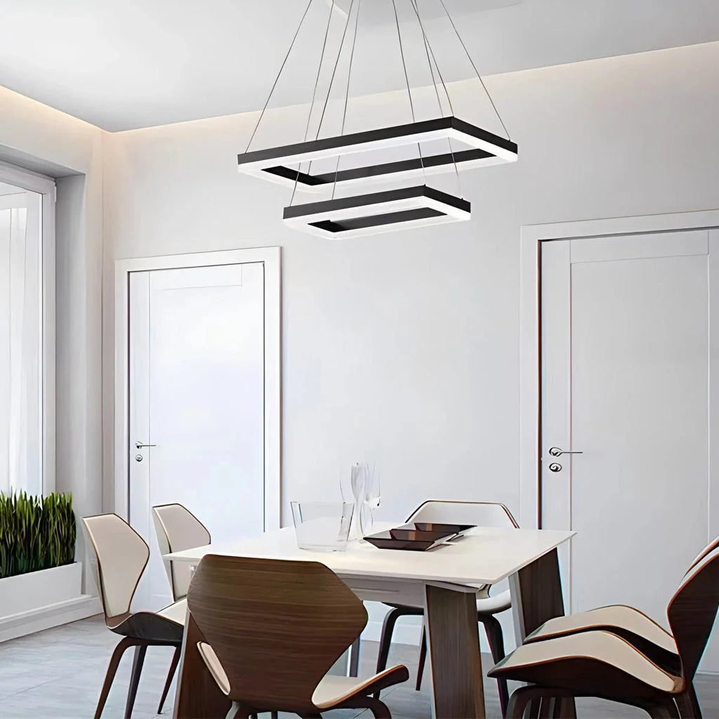 Modern Black Rectangular Chandelier - Tiered Linear Pendant Light for Dining Table & Island