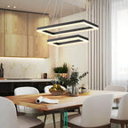 Modern Black Rectangular Chandelier - Tiered Linear Pendant Light for Dining Table & Island