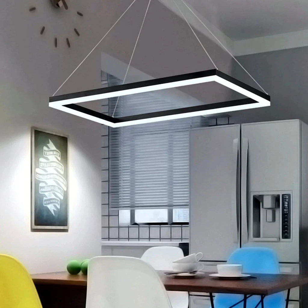 Modern Black Rectangular Chandelier - Tiered Linear Pendant Light for Dining Table & Island