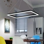 Modern Black Rectangular Chandelier - Tiered Linear Pendant Light for Dining Table & Island