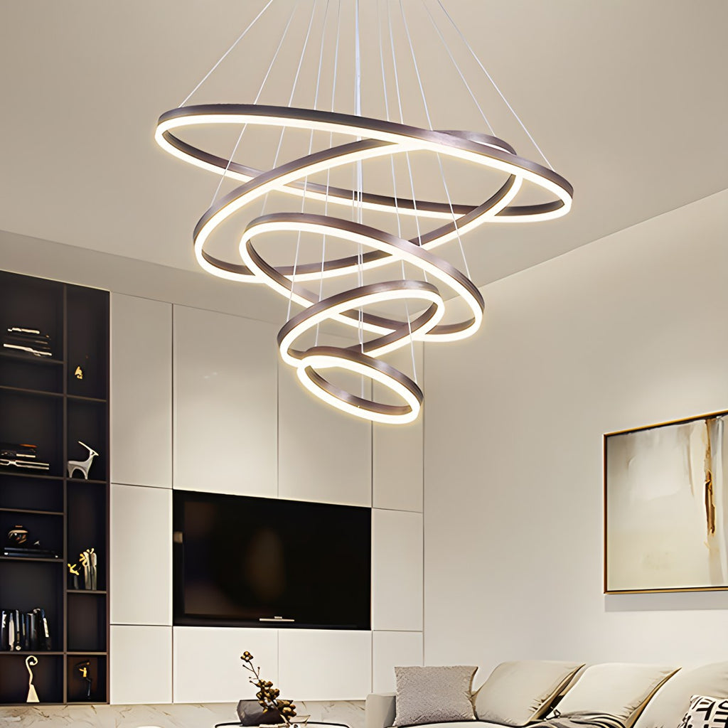 Grand Tiered Circle Chandelier - Modern Luxury Multi-Layer Ring Light for High Ceilings