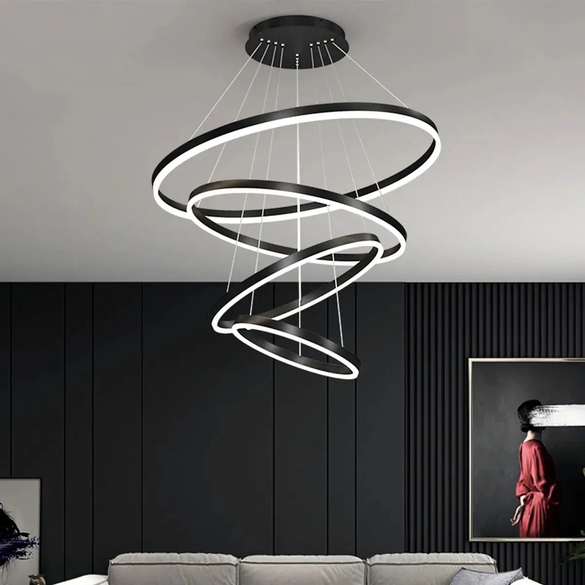 Grand Tiered Circle Chandelier - Modern Luxury Multi-Layer Ring Light for High Ceilings