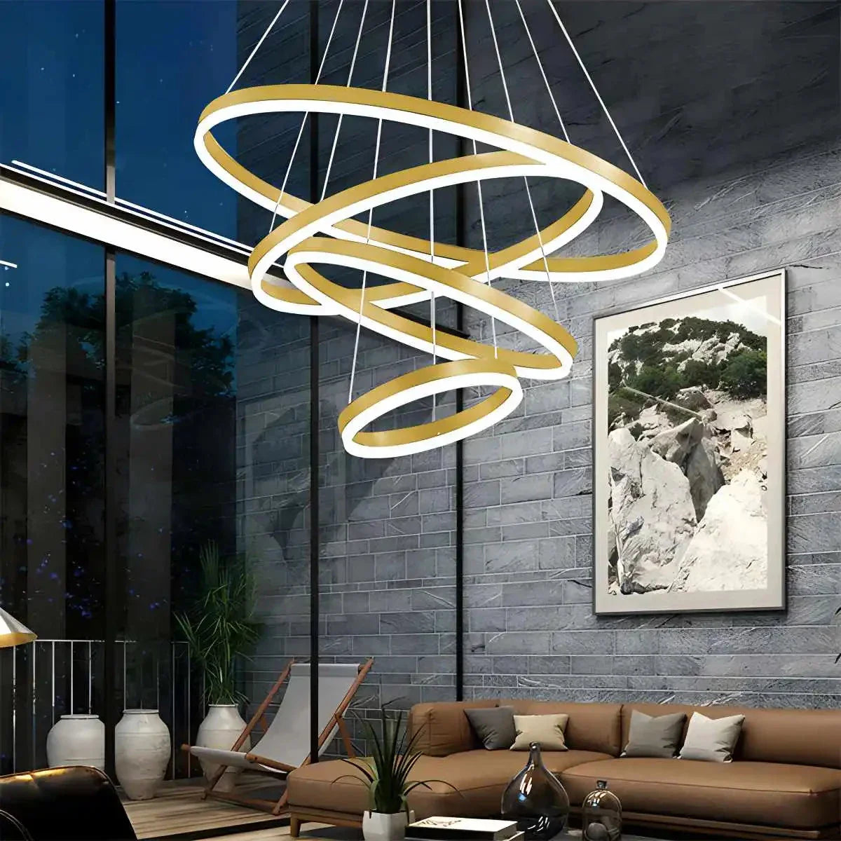 Grand Tiered Circle Chandelier - Modern Luxury Multi-Layer Ring Light for High Ceilings