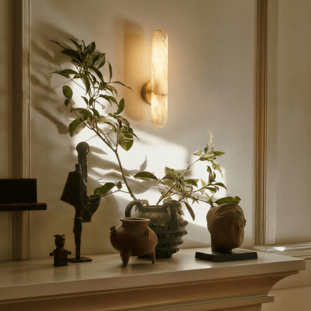 nuvlight Aelis Modernist Alabaster and Copper Vertical Wall Sconce