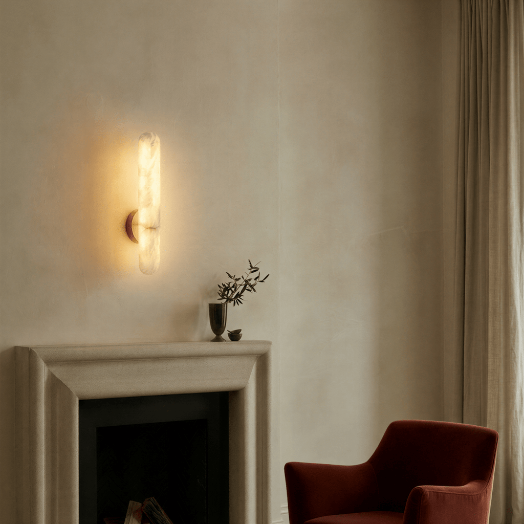 nuvlight Aelis Modernist Alabaster and Copper Vertical Wall Sconce