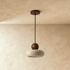 nuvlight Aren Modernist Travertine and Wood Sculptural Pendant Light