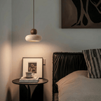 nuvlight Aren Modernist Travertine and Wood Sculptural Pendant Light
