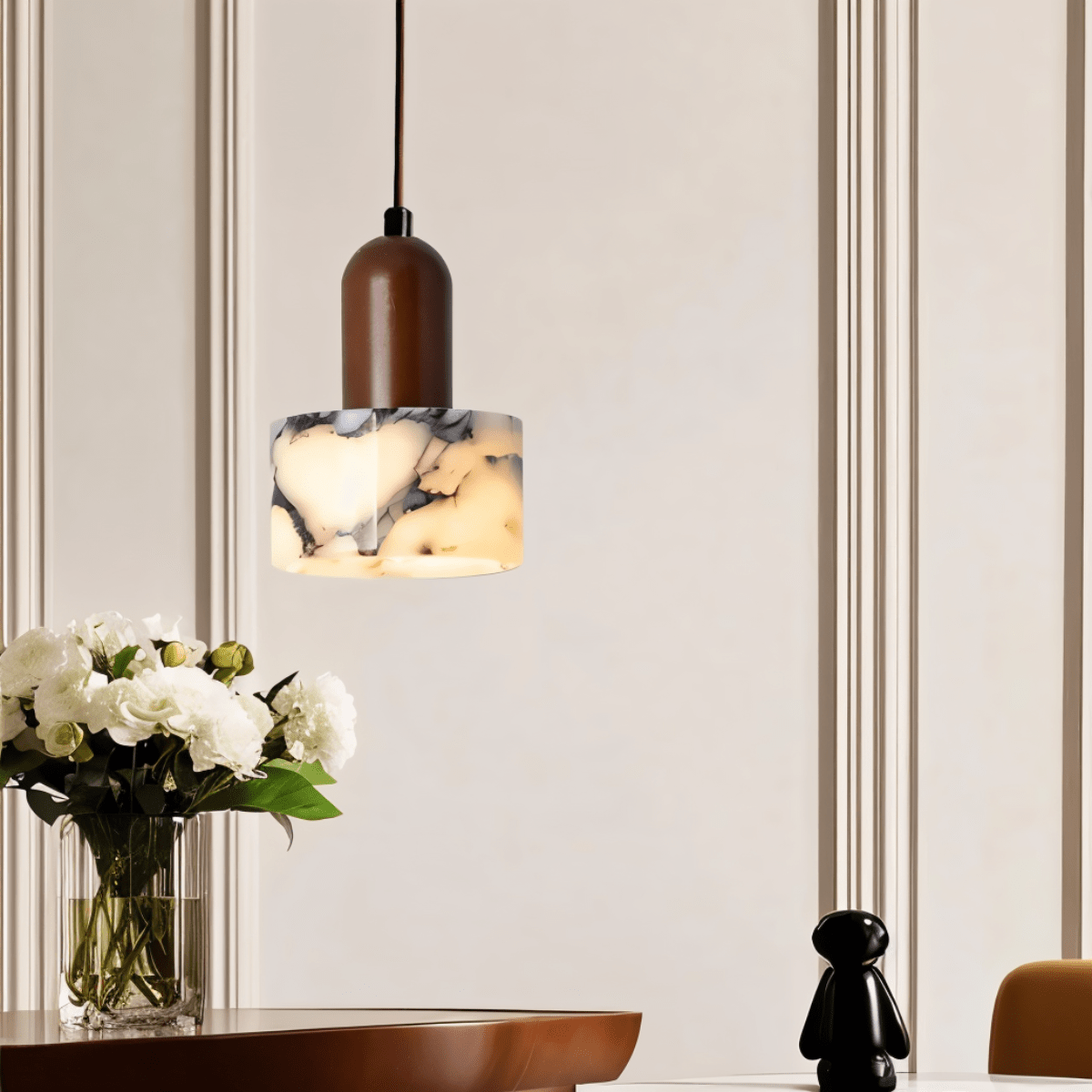 nuvlight Calma Modernist Solid Wood and Translucent Stone Pendant Light